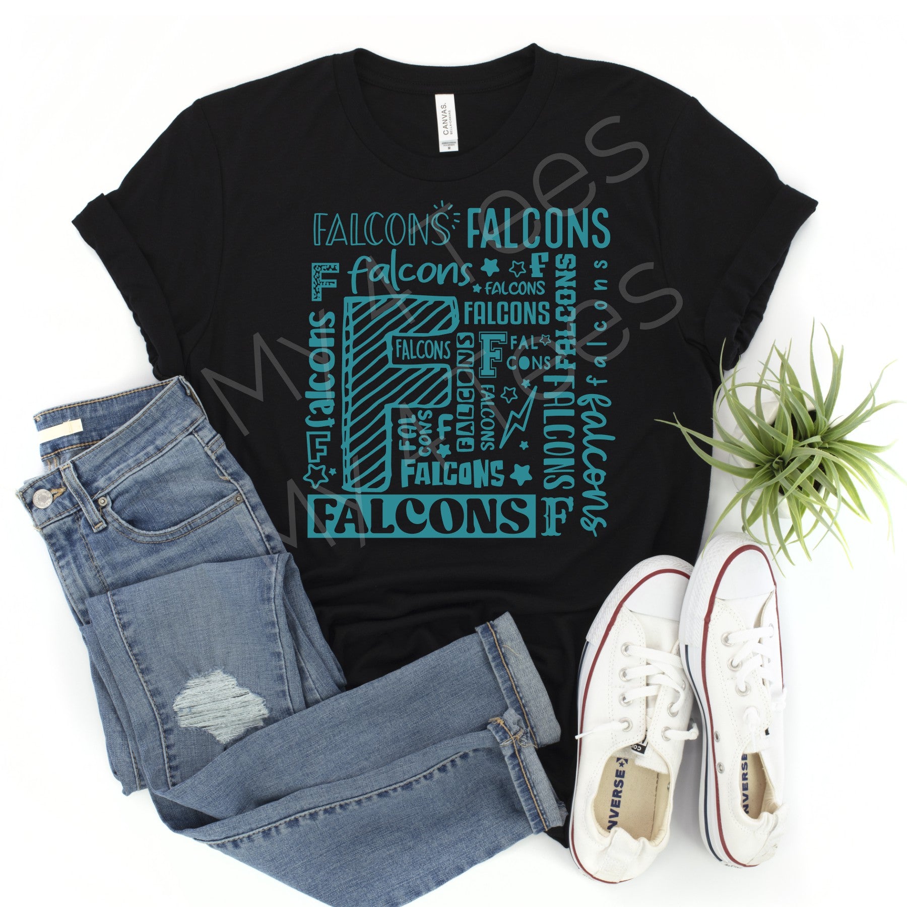 SCHOOL SPIRIT SHIRTS  |  FALCONS busy design in BLACK or DARK GREY  |  Adult & Youth sizes