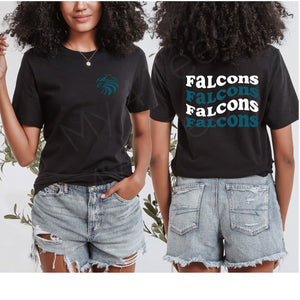 SCHOOL SPIRIT SHIRTS  |  Wavy font front & back shirt in Adult & Youth sizes  |  Available in Black & Grey