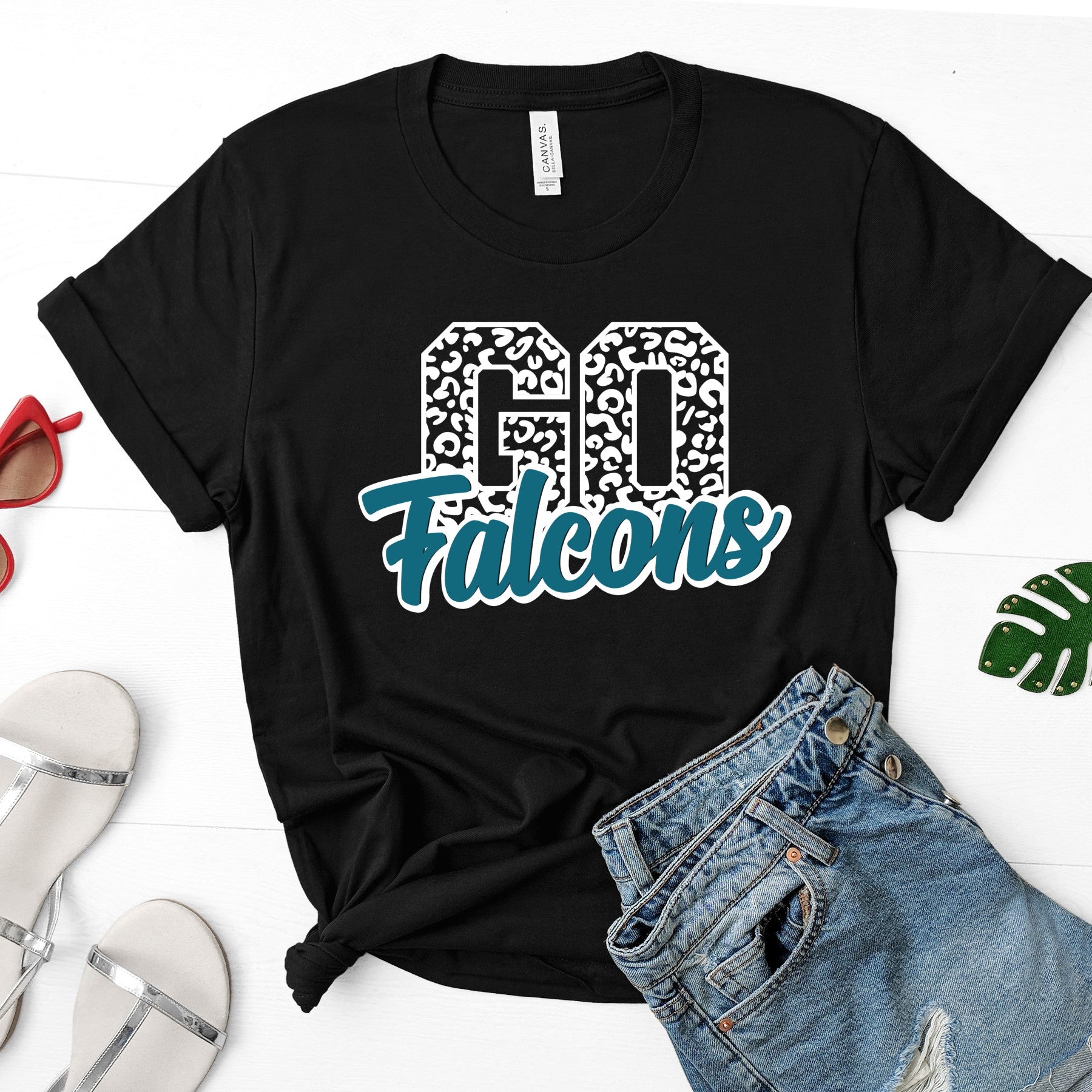 SCHOOL SPIRIT SHIRT  |  GO Falcons Leopard shirt in WHITE, GREY or BLACK  |  Adult & Youth sizes