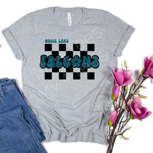SCHOOL SPIRIT SHIRTS  |  Checkerboard with bubble font shirts in Black or grey  |  Adult & Youth sizes