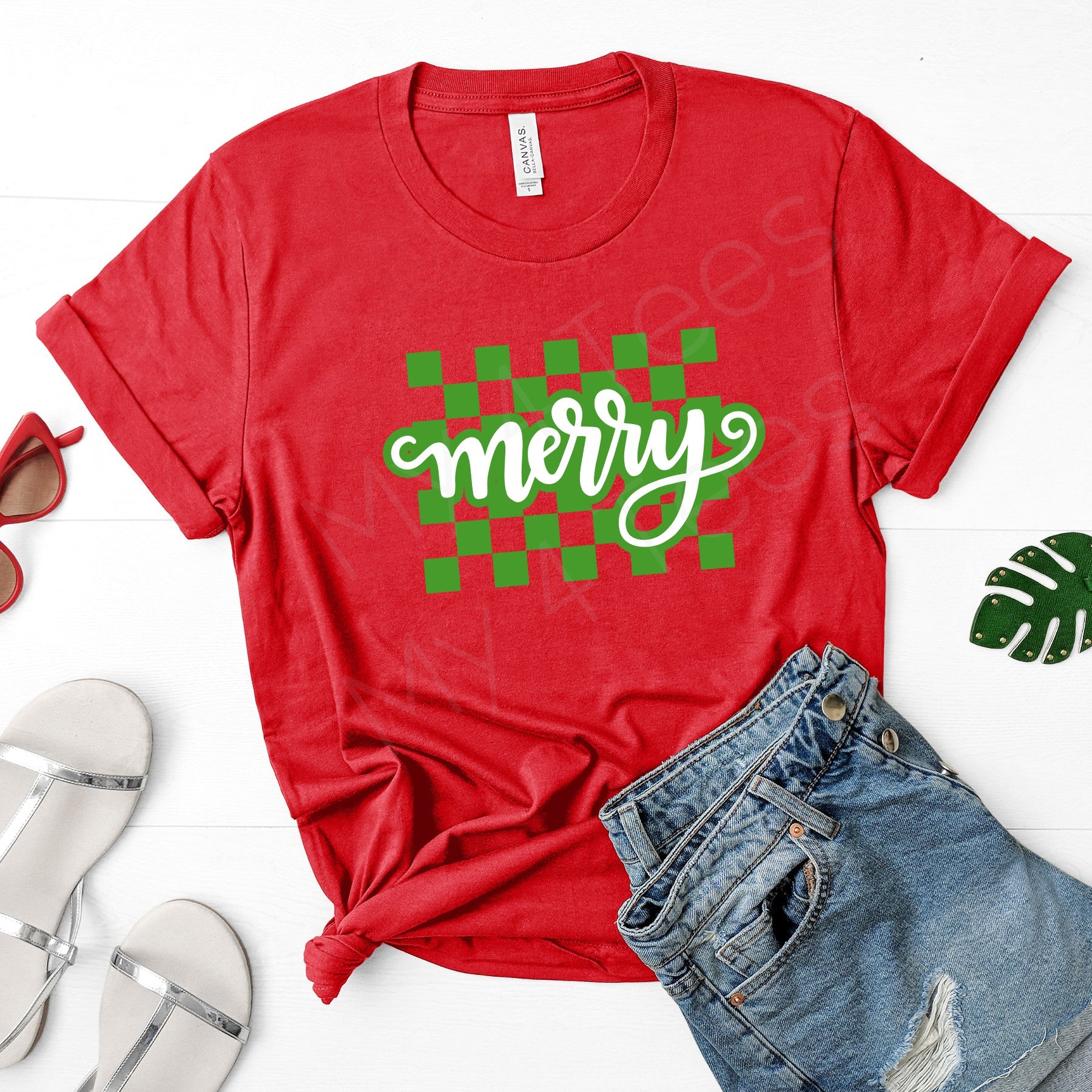 "merry" Christmas graphic tee in red  |  "merry" holiday sweatshirt in red  |  youth & adult sizes