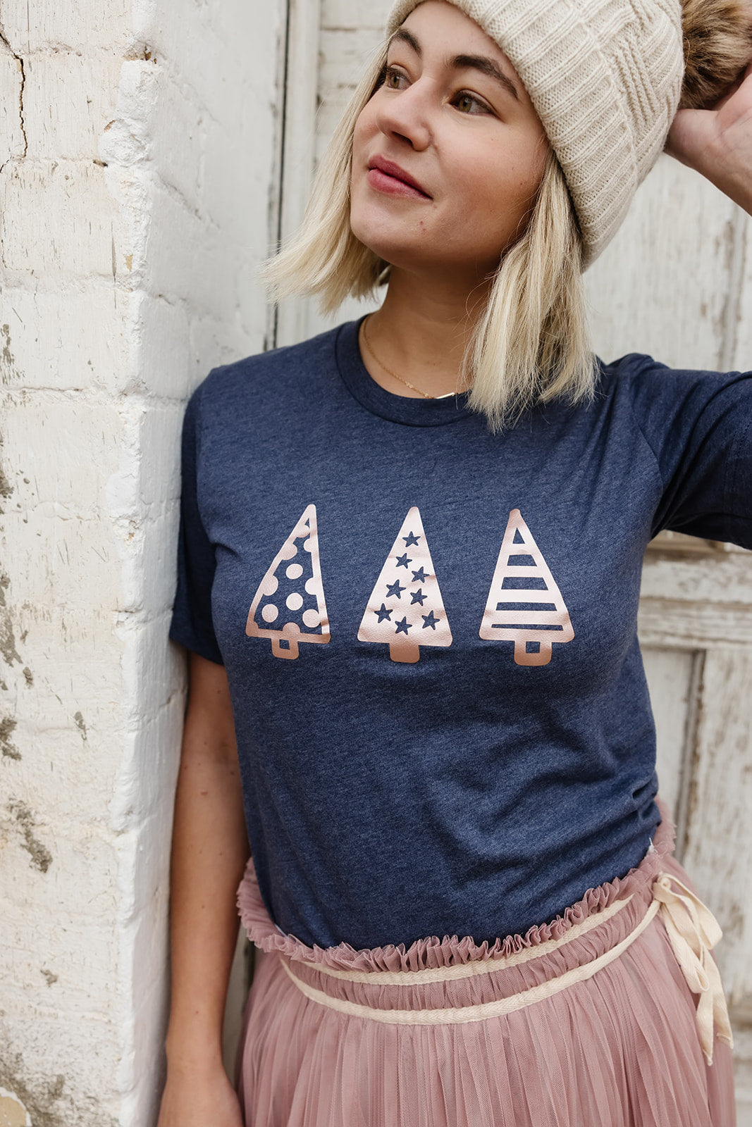 3 Christmas Trees Graphic Tee in Heather Navy  |  Short Sleeve Tee in Adult & Youth sizes