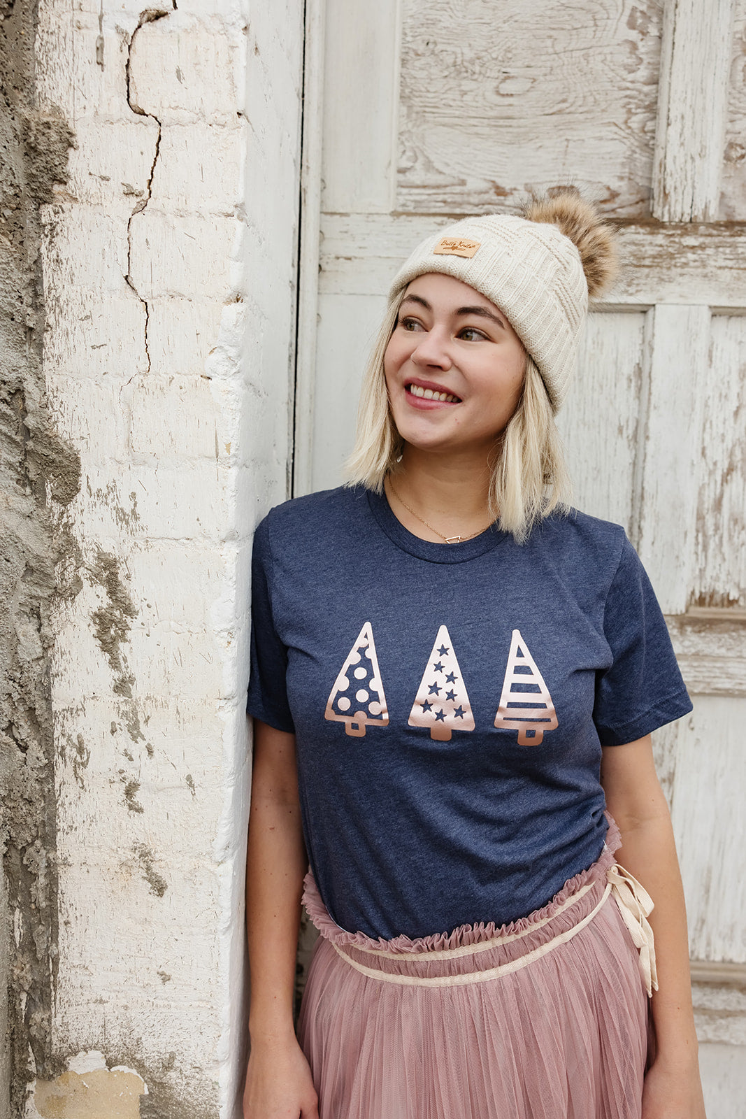 3 Christmas Trees Graphic Tee in Heather Navy  |  Short Sleeve Tee in Adult & Youth sizes