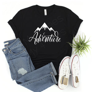 Adventure unisex graphic tee for Adults in Heather Green or Black