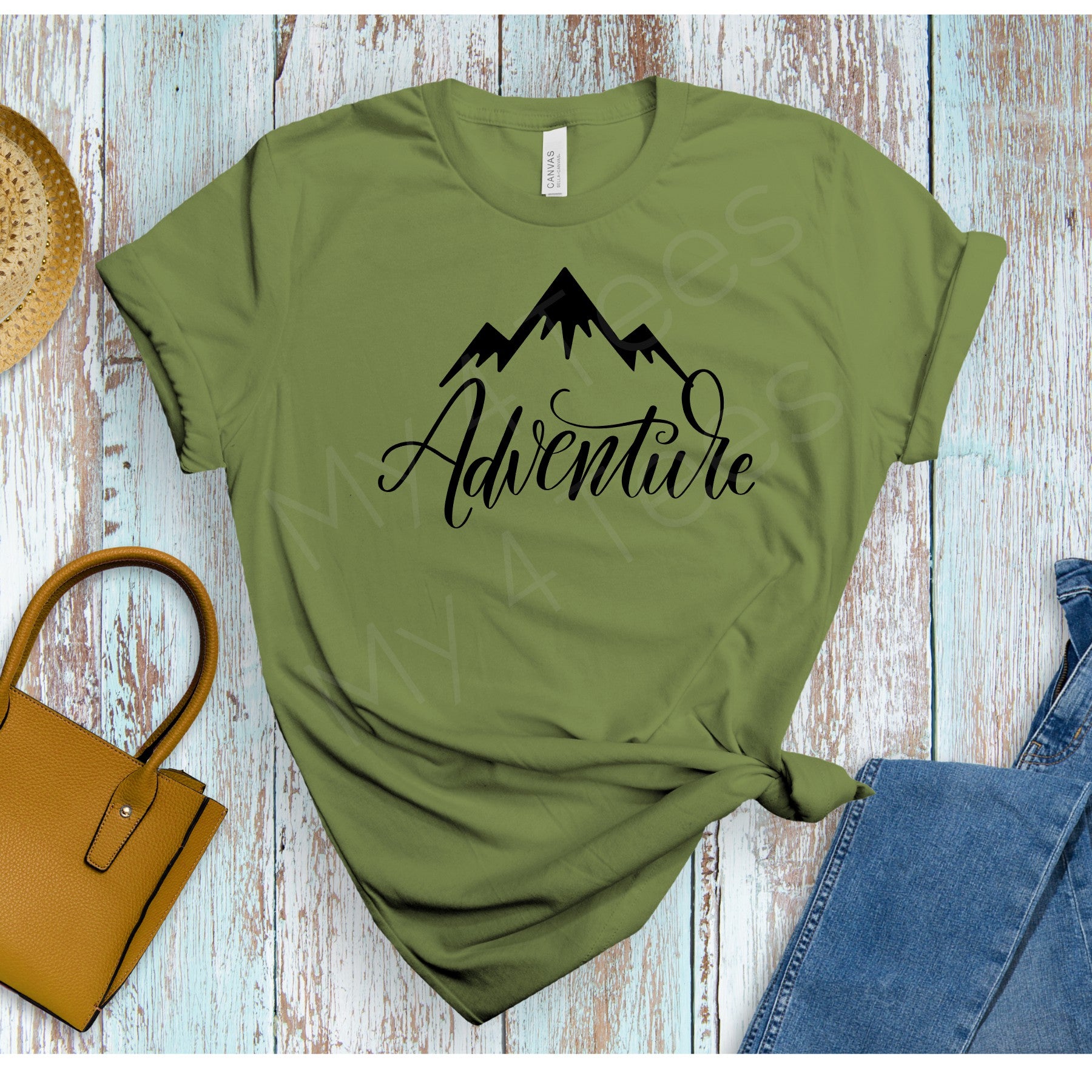 Adventure unisex graphic tee for Adults in Heather Green or Black