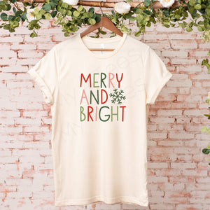 Merry & Bright Holiday Cream Shirt in adult & youth sizes  |  Merry & Bright Christmas graphic tee