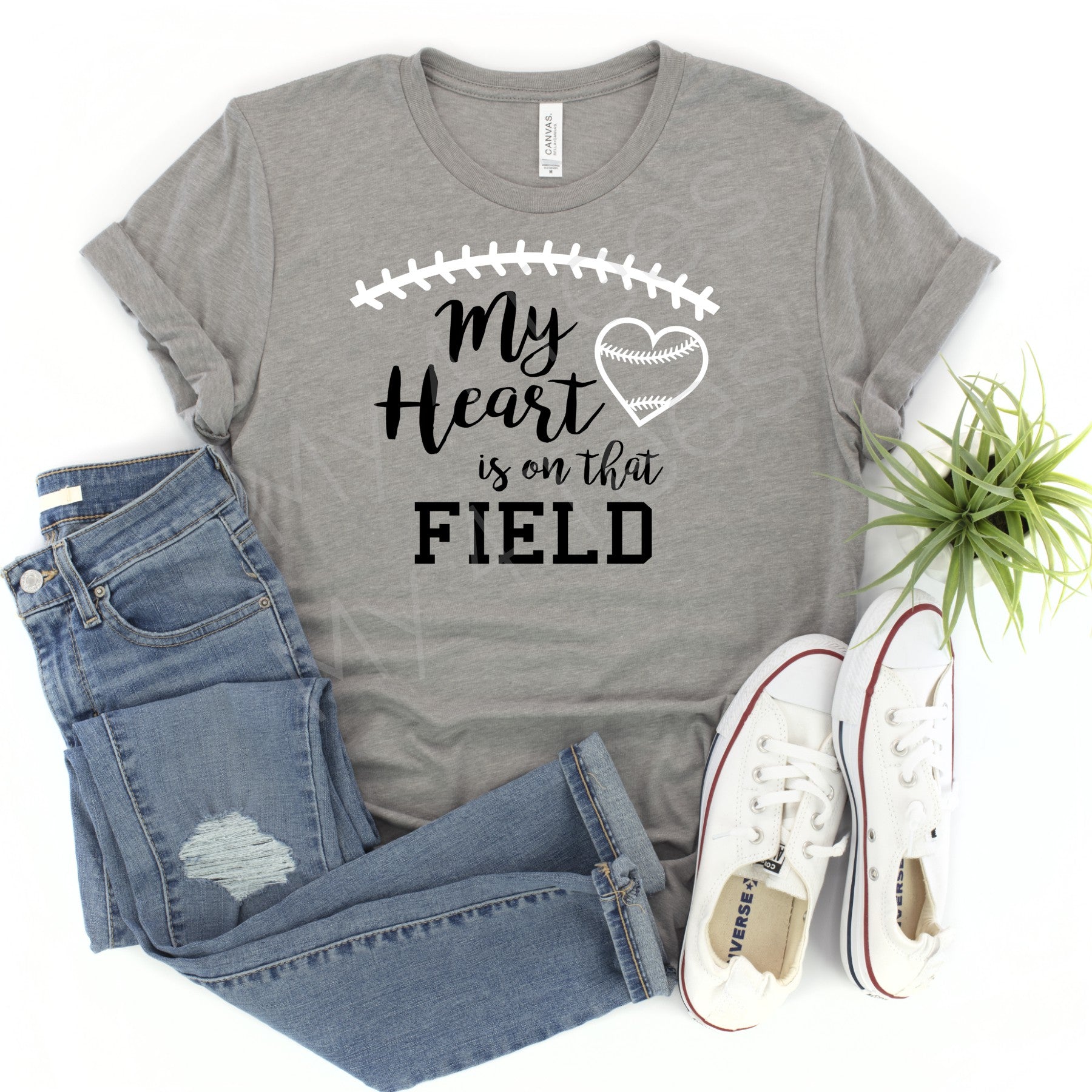 My Heart is on that Field Baseball shirt  |  Adult unisex shirt in GREY